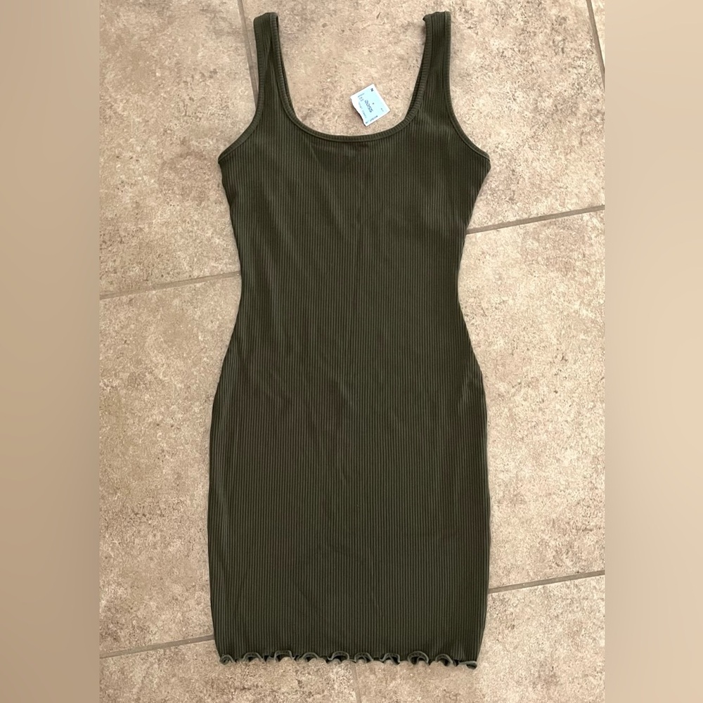 New Popular 21 summer mini ribbed fitted bodycon tank dress Olive green medium